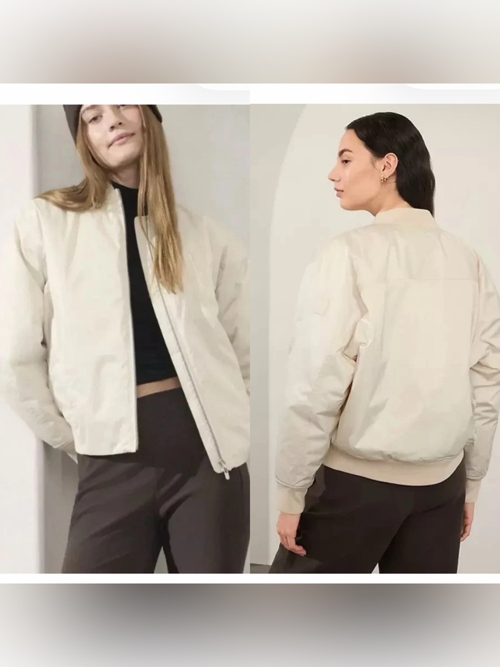 Athleta Cream Bomber Jacket Size M